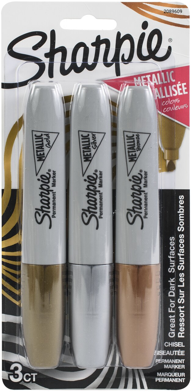 Sharpie Metallic Permanent Markers 3/Pkg-Gold, Silver & Bronze